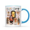 Fall Season Front Porch Doll Woman Sitting With Watercolor Cute Dogs Personalized Mug