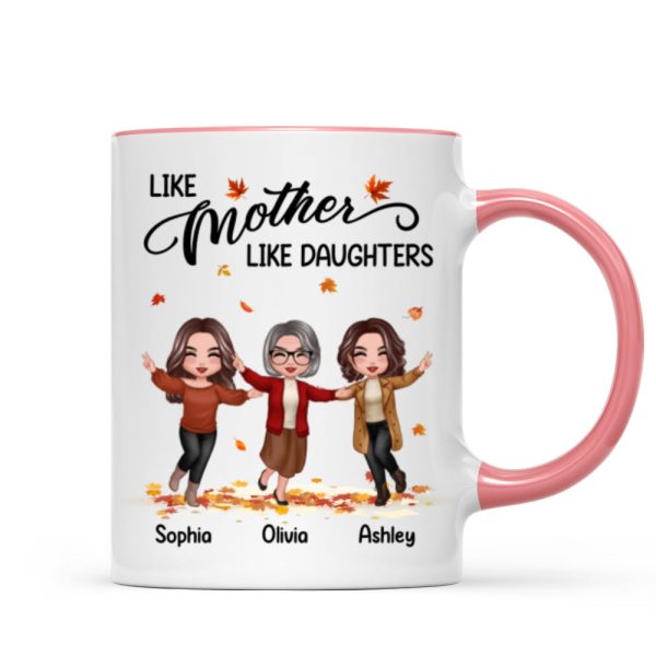 Fall Season Happy Doll Mom Daughters Playing With Autumn Leaves Personalized Mug