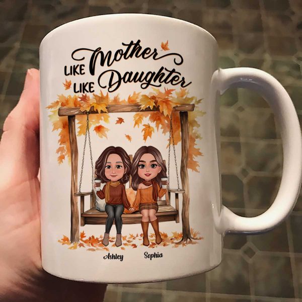 Fall Season Mother Daughters On Swing Personalized Mug