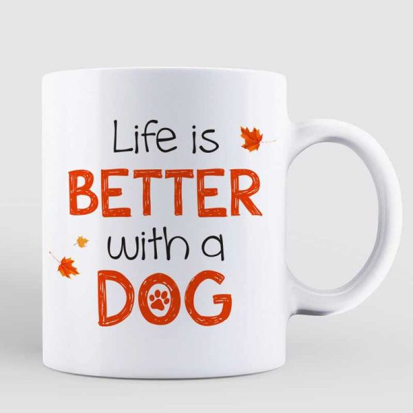 Fall Season Pretty Dog Mom & Cute Sitting Dog Personalized Mug