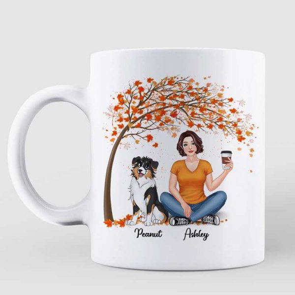 Fall Season Pretty Dog Mom & Cute Sitting Dog Personalized Mug