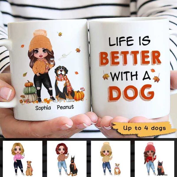 Fall Season Standing Doll And Cute Dogs Personalized Mug Fall Season Standing Doll And Cute Dogs Personalized Mug
