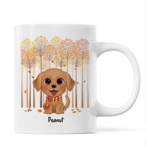 Fall Season Tree Line Watercolor Cute Dogs Personalized Mug
