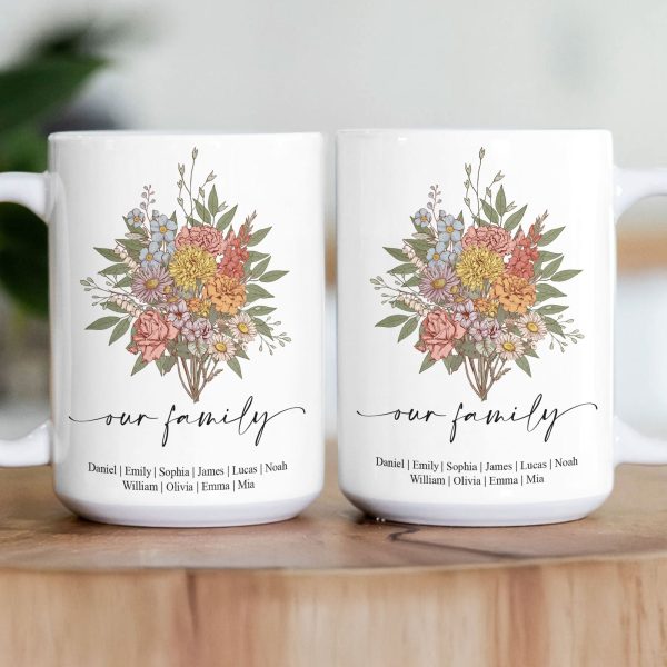 Family Boho Birth Flower Bouquet Flowers Gift For Mom, Grandma, Family - Personalized Mug Family Boho Birth Flower Bouquet Flowers Gift For Mom, Grandma, Family - Personalized Mug
