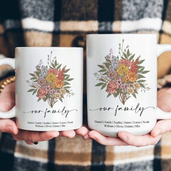 Family Boho Birth Flower Bouquet Flowers Gift For Mom, Grandma, Family - Personalized Mug Family Boho Birth Flower Bouquet Flowers Gift For Mom, Grandma, Family - Personalized Mug