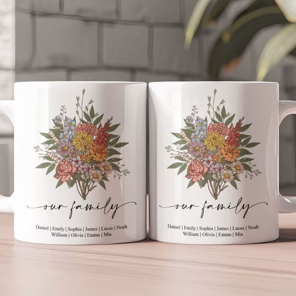 Family Boho Birth Flower Bouquet Flowers Gift For Mom, Grandma, Family - Personalized Mug Family Boho Birth Flower Bouquet Flowers Gift For Mom, Grandma, Family - Personalized Mug