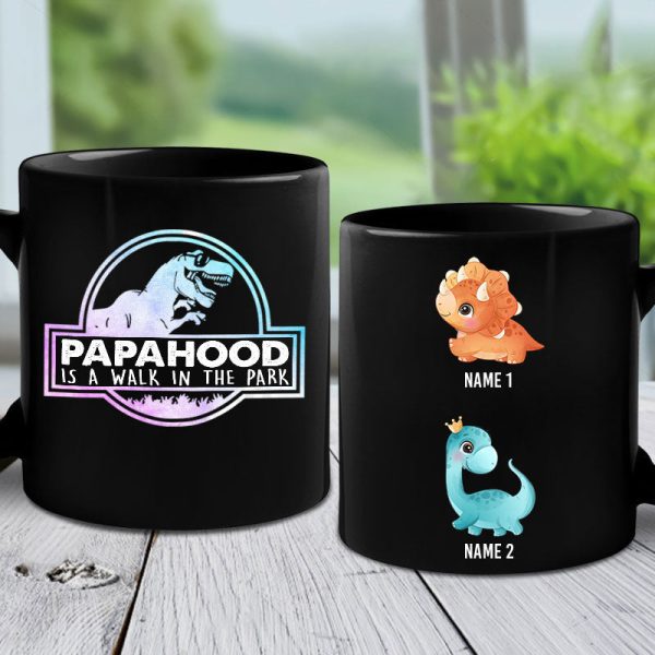 Fatherhood Is A Walk - Gift For Dad - Personalized Black Mug Fatherhood Is A Walk - Gift For Dad - Personalized Black Mug