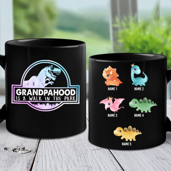 Fatherhood Is A Walk - Gift For Dad - Personalized Black Mug Fatherhood Is A Walk - Gift For Dad - Personalized Black Mug