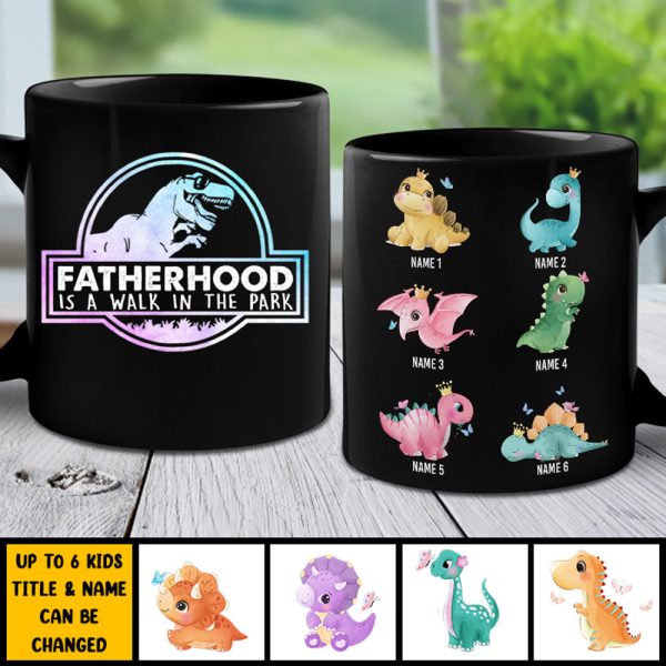 Fatherhood Is A Walk - Gift For Dad - Personalized Black Mug Fatherhood Is A Walk - Gift For Dad - Personalized Black Mug