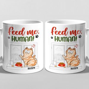 Feed Me Human - Cat Personalized Custom Mug - Gift For Pet Owners, Pet Lovers