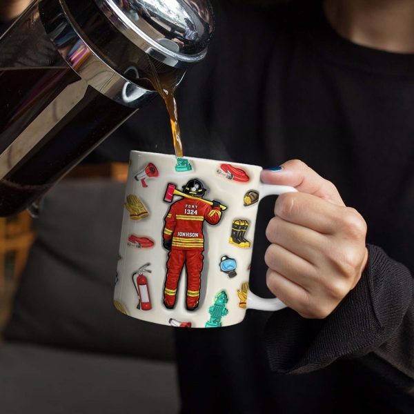 Firefighter 3D Uniform - Gift For Firefighters - 3D Inflated Effect Printed Mug, Personalized White Edge-to-Edge Mug Firefighter 3D Uniform - Gift For Firefighters - 3D Inflated Effect Printed Mug, Personalized White Edge-to-Edge Mug