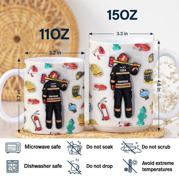 Firefighter 3D Uniform - Gift For Firefighters - 3D Inflated Effect Printed Mug, Personalized White Edge-to-Edge Mug Firefighter 3D Uniform - Gift For Firefighters - 3D Inflated Effect Printed Mug, Personalized White Edge-to-Edge Mug