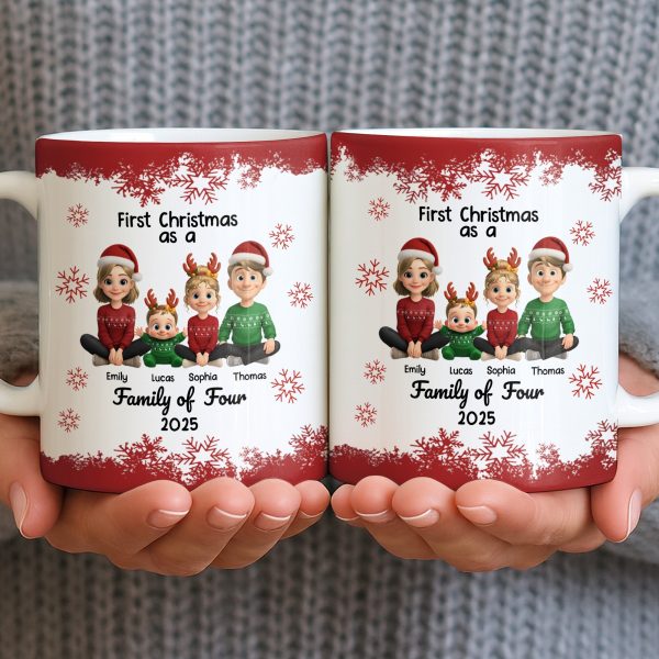 First Christmas As A Family Of Four With Snowflakes - Personalized Custom Coffee Mug - FAM774_MG