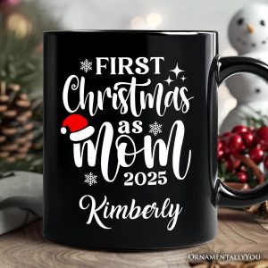 First Christmas as Mom 2025 Christmas Personalized Mug, Matching Family Holiday Gift with Custom Name