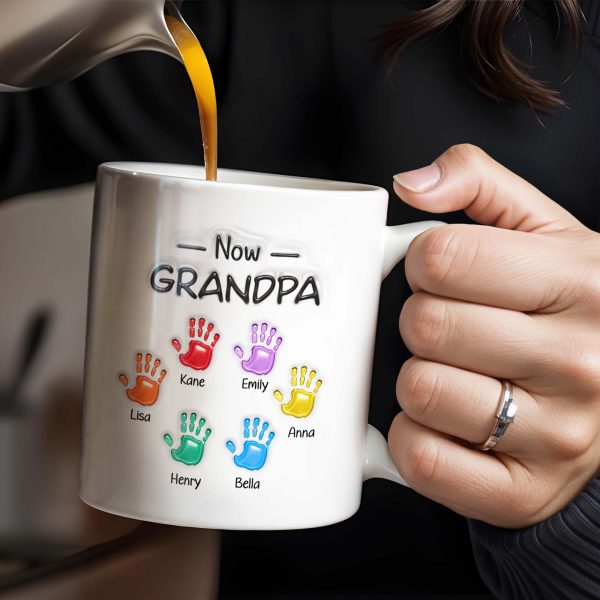 First Dad Now Grandpa Colored Handprints - Personalized Custom Coffee Mug - DAD225_MG First Dad Now Grandpa Colored Handprints - Personalized Custom Coffee Mug - DAD225_MG