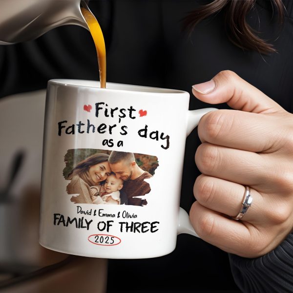 First Father's Day As A Family Of Three, Heart and Family Photo - Personalized Custom Coffee Mug - DAD103_MG First Father's Day As A Family Of Three, Heart and Family Photo - Personalized Custom Coffee Mug - DAD103_MG