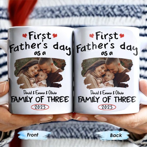 First Father's Day As A Family Of Three, Heart and Family Photo - Personalized Custom Coffee Mug - DAD103_MG First Father's Day As A Family Of Three, Heart and Family Photo - Personalized Custom Coffee Mug - DAD103_MG