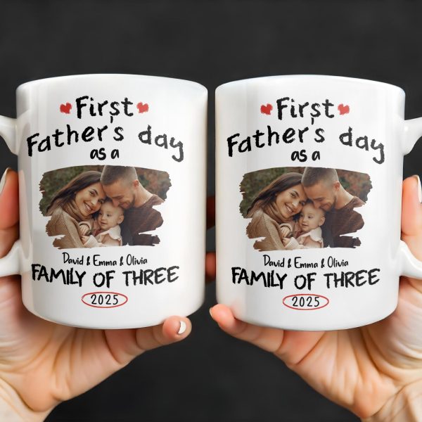 First Father's Day As A Family Of Three, Heart and Family Photo - Personalized Custom Coffee Mug - DAD103_MG First Father's Day As A Family Of Three, Heart and Family Photo - Personalized Custom Coffee Mug - DAD103_MG