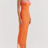 Flame Orange Lace Trim Slit Mesh Maxi Dress Flame Orange Lace Trim Slit Mesh Maxi Dress