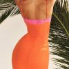 Flame Orange Lace Trim Slit Mesh Maxi Dress Flame Orange Lace Trim Slit Mesh Maxi Dress