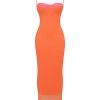 Flame Orange Lace Trim Slit Mesh Maxi Dress Flame Orange Lace Trim Slit Mesh Maxi Dress