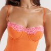Flame Orange Lace Trim Slit Mesh Maxi Dress Flame Orange Lace Trim Slit Mesh Maxi Dress