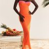 Flame Orange Lace Trim Slit Mesh Maxi Dress Flame Orange Lace Trim Slit Mesh Maxi Dress