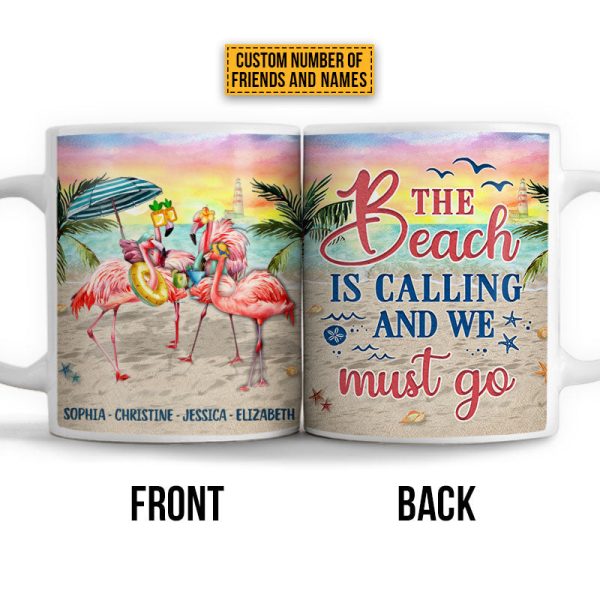 Flamingo Bestie The Beach Is Calling Custom Mug Flamingo Bestie The Beach Is Calling Custom Mug