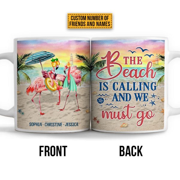 Flamingo Bestie The Beach Is Calling Custom Mug Flamingo Bestie The Beach Is Calling Custom Mug