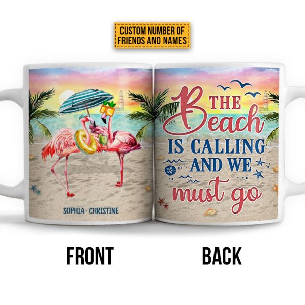 Flamingo Bestie The Beach Is Calling Custom Mug Flamingo Bestie The Beach Is Calling Custom Mug