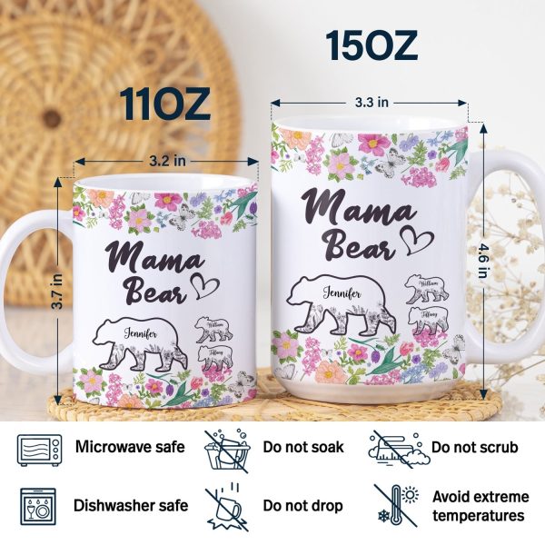 Floral Mama Bear - Gift For Mother - Personalized White Edge-to-Edge Mug