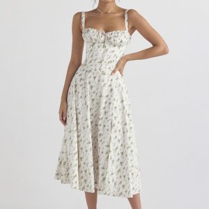 Floral Print Tie-Up Strap Flowy Midi Dress
