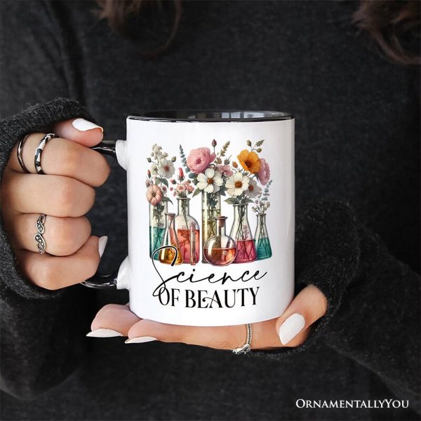 Floral Science Lab Beakers Personalized Mug, Flowers Chemistry Scientist Gift with Custom Name Floral Science Lab Beakers Personalized Mug, Flowers Chemistry Scientist Gift with Custom Name
