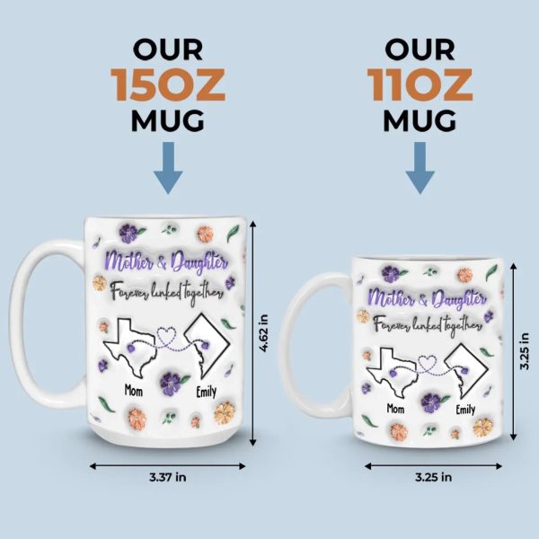 Forever Linked, Heart To Heart - Family Personalized Custom 3D Inflated Effect Printed Mug - Gift For Mom, Daughter Forever Linked, Heart To Heart - Family Personalized Custom 3D Inflated Effect Printed Mug - Gift For Mom, Daughter