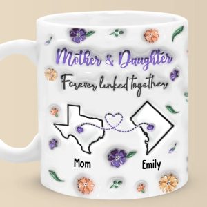Forever Linked, Heart To Heart - Family Personalized Custom 3D Inflated Effect Printed Mug - Gift For Mom, Daughter