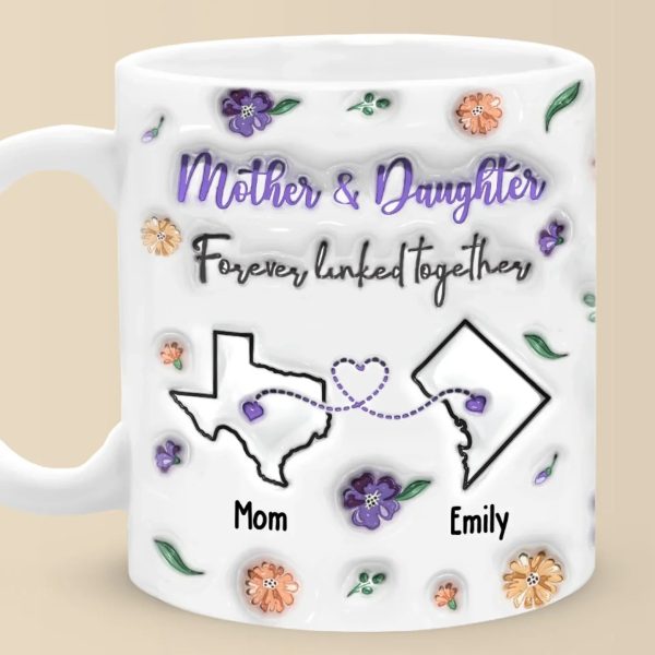 Forever Linked, Heart To Heart - Family Personalized Custom 3D Inflated Effect Printed Mug - Gift For Mom, Daughter Forever Linked, Heart To Heart - Family Personalized Custom 3D Inflated Effect Printed Mug - Gift For Mom, Daughter