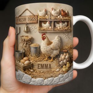 Fresh Eggs With Charming Chickens Design - Personalized Custom Coffee Mug - FARM020_MG