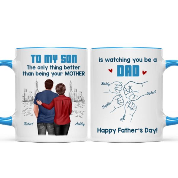 From Mom Dad To Son Watching You Be A Dad Blue Tone - Personalized Mug - Gift For Son