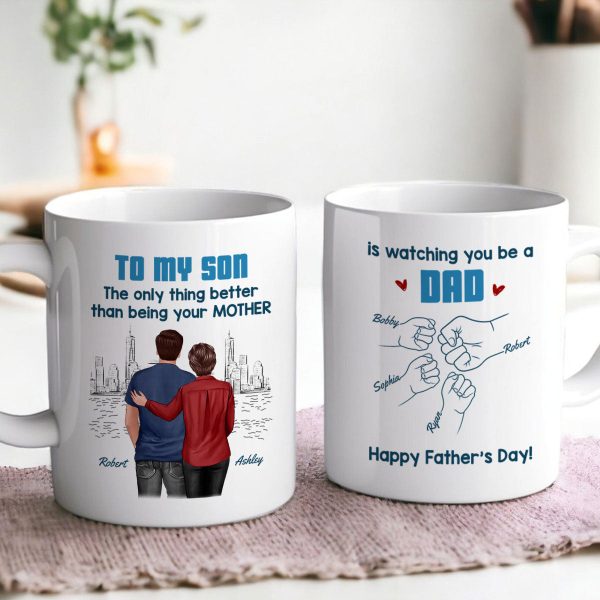 From Mom Dad To Son Watching You Be A Dad Blue Tone - Personalized Mug - Gift For Son