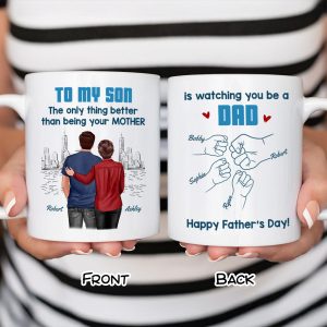 From Mom Dad To Son Watching You Be A Dad Blue Tone - Personalized Mug - Gift For Son