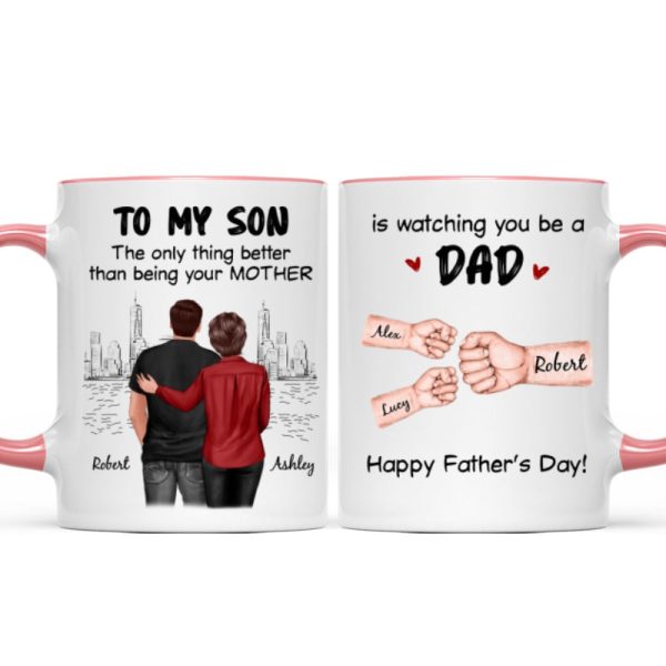From Mom Dad To Son Watching You Be A Dad Fist Bump Personalized Mug, Gift For Son