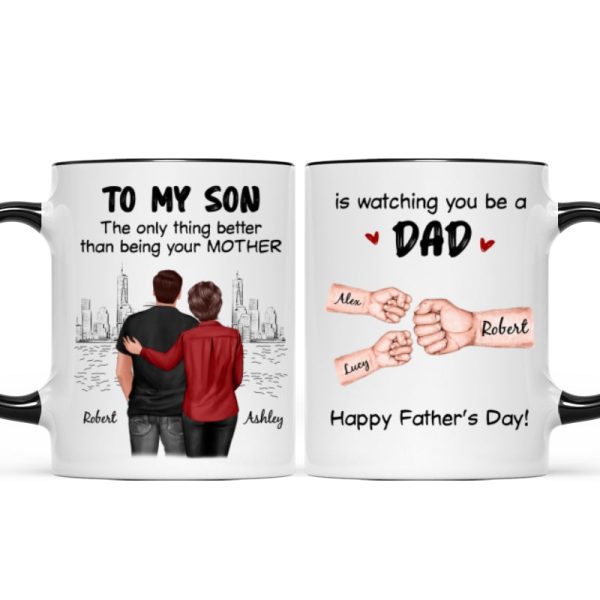 From Mom Dad To Son Watching You Be A Dad Fist Bump Personalized Mug, Gift For Son
