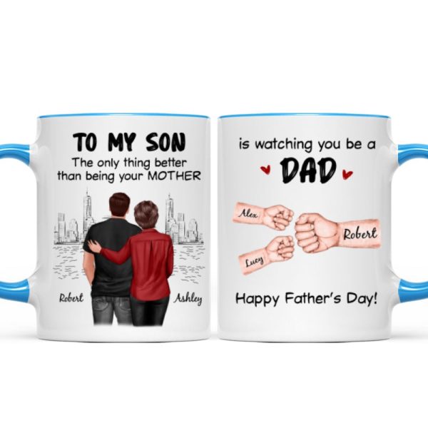 From Mom Dad To Son Watching You Be A Dad Fist Bump Personalized Mug, Gift For Son