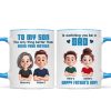 From Mom To Son Watching You Be A Dad Cartoon Style Personalized Mug, Father's Day Gift For Son