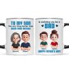 From Mom To Son Watching You Be A Dad Cartoon Style Personalized Mug, Father's Day Gift For Son