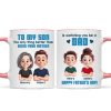 From Mom To Son Watching You Be A Dad Cartoon Style Personalized Mug, Father's Day Gift For Son