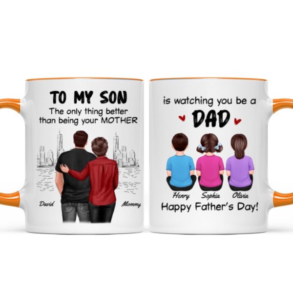 From Mom To Son Watching You Be A Dad Personalized Mug, Father's Day Gift For Son
