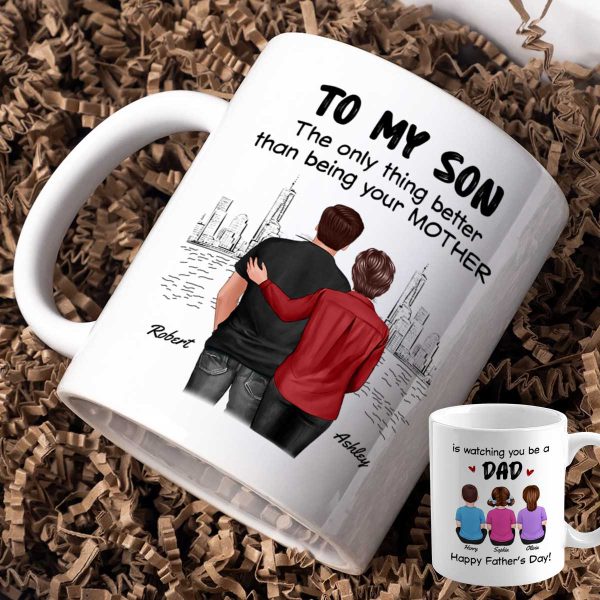 From Mom To Son Watching You Be A Dad Personalized Mug, Father's Day Gift For Son