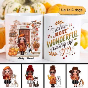 Front Door Sitting Doll And Dogs Personalized Mug