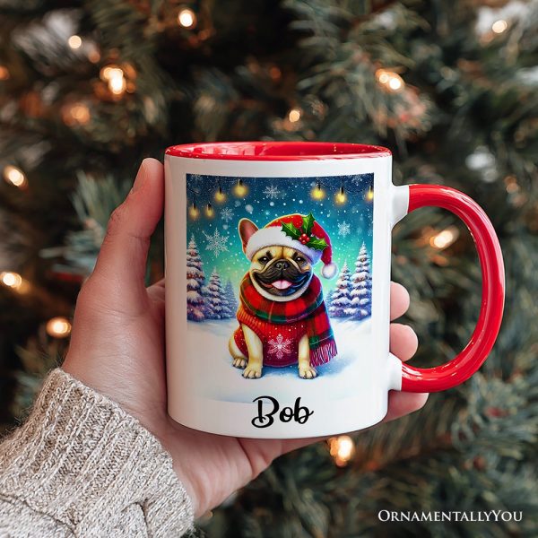 Frosty French Bulldog Personalized Mug, Charming Pup Magical Christmas Gift with Custom Name Frosty French Bulldog Personalized Mug, Charming Pup Magical Christmas Gift with Custom Name